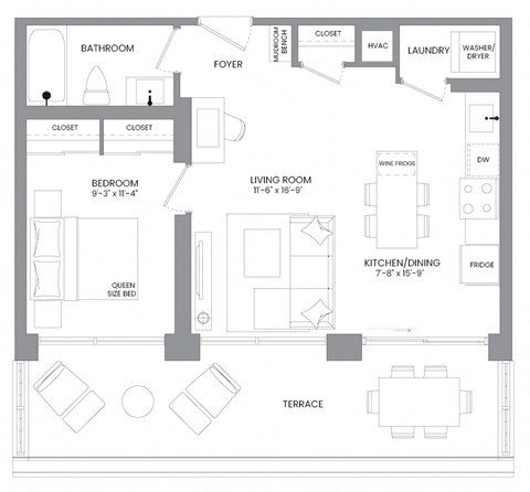 a floor plan of a house with a bedroom and a living room